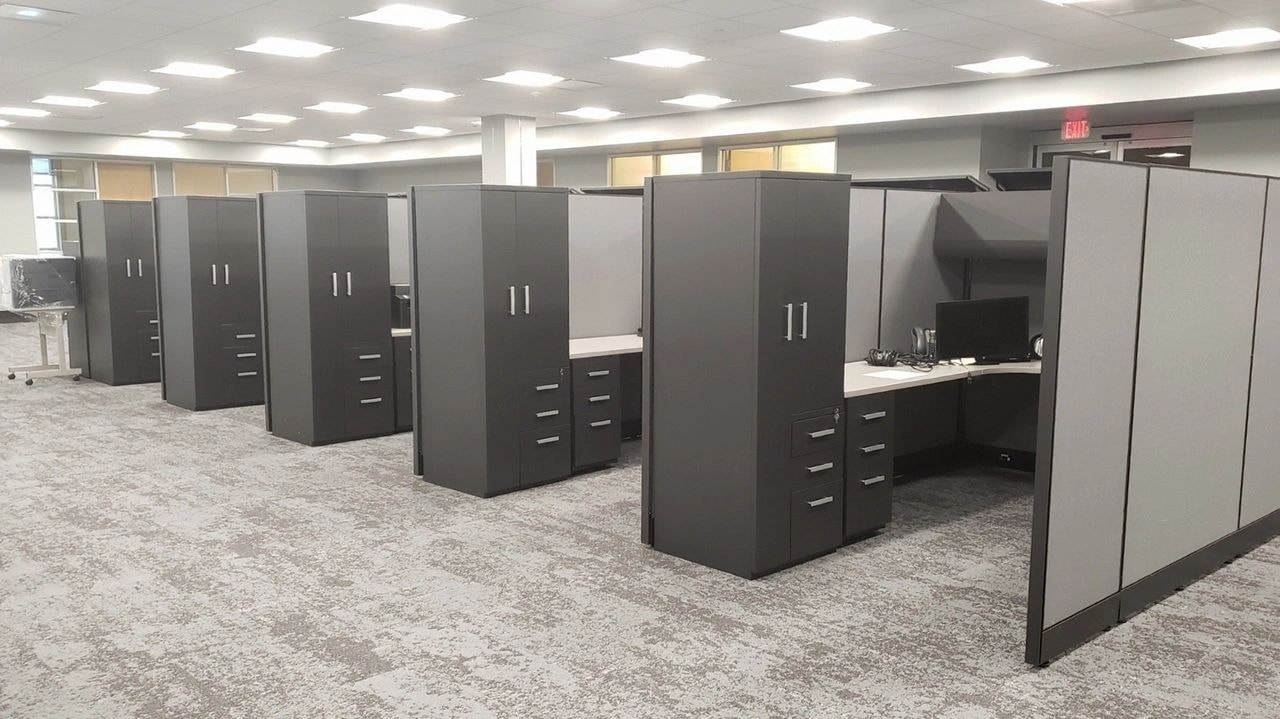 Modern office cubicles with workstations